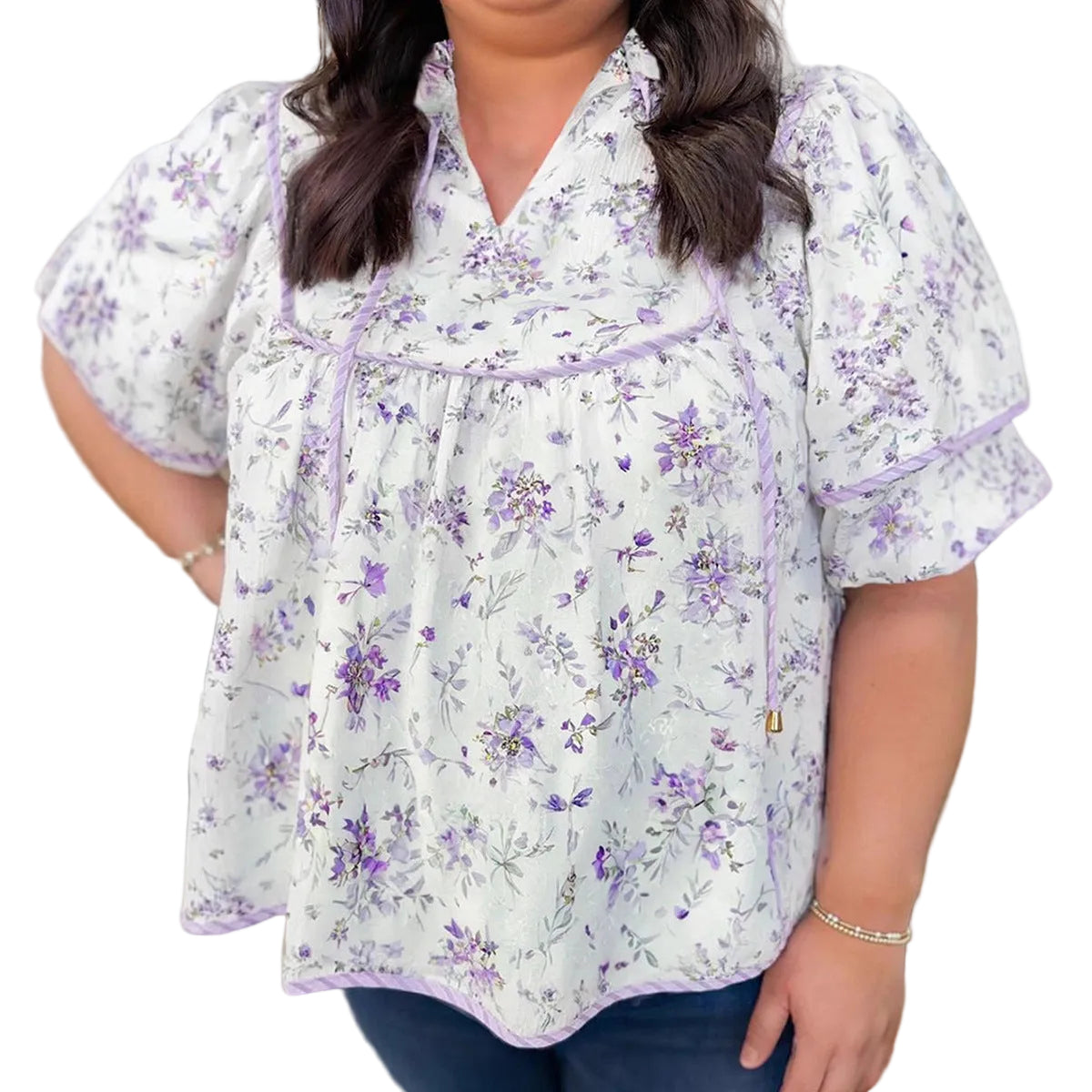 Women’s floral printed chiffon blouse front view