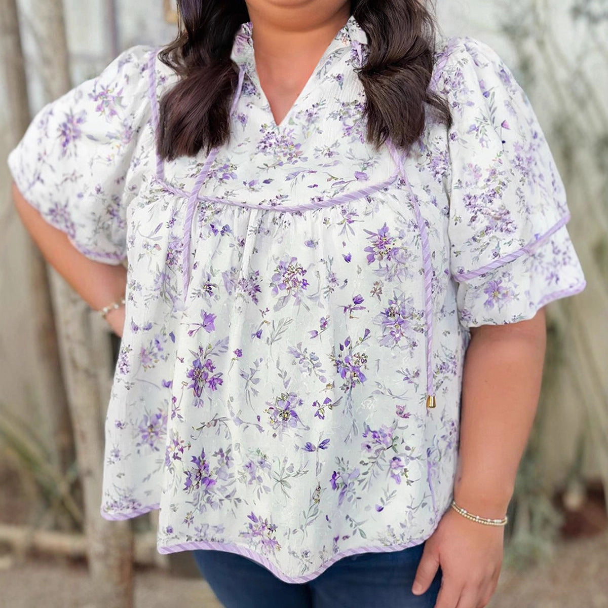 Women’s floral printed chiffon blouse front view