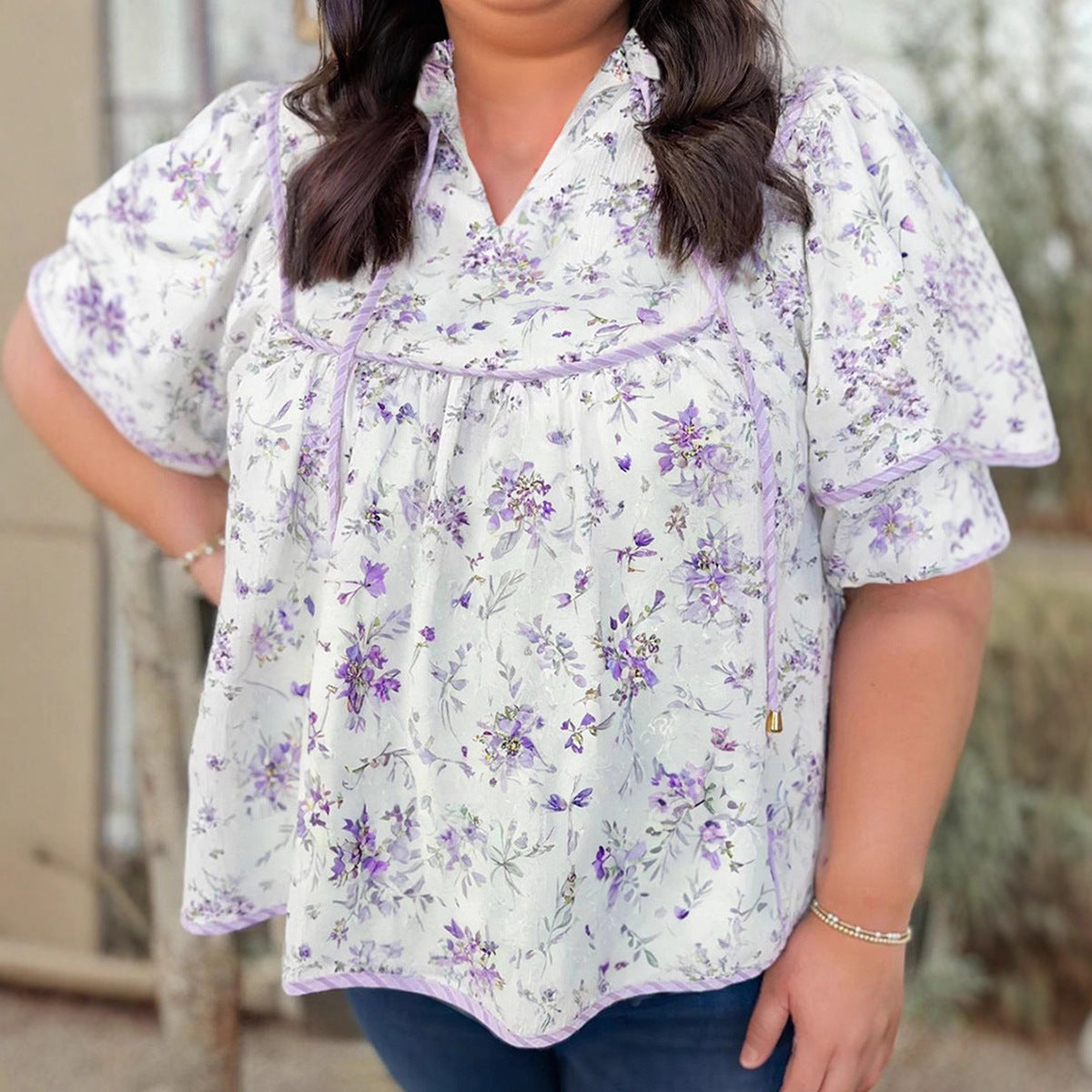 Women’s floral printed chiffon blouse front view