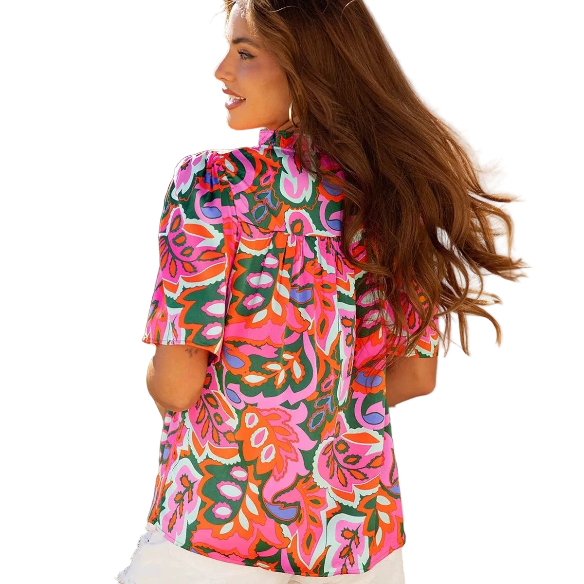 Women's floral printed chiffon blouse front view