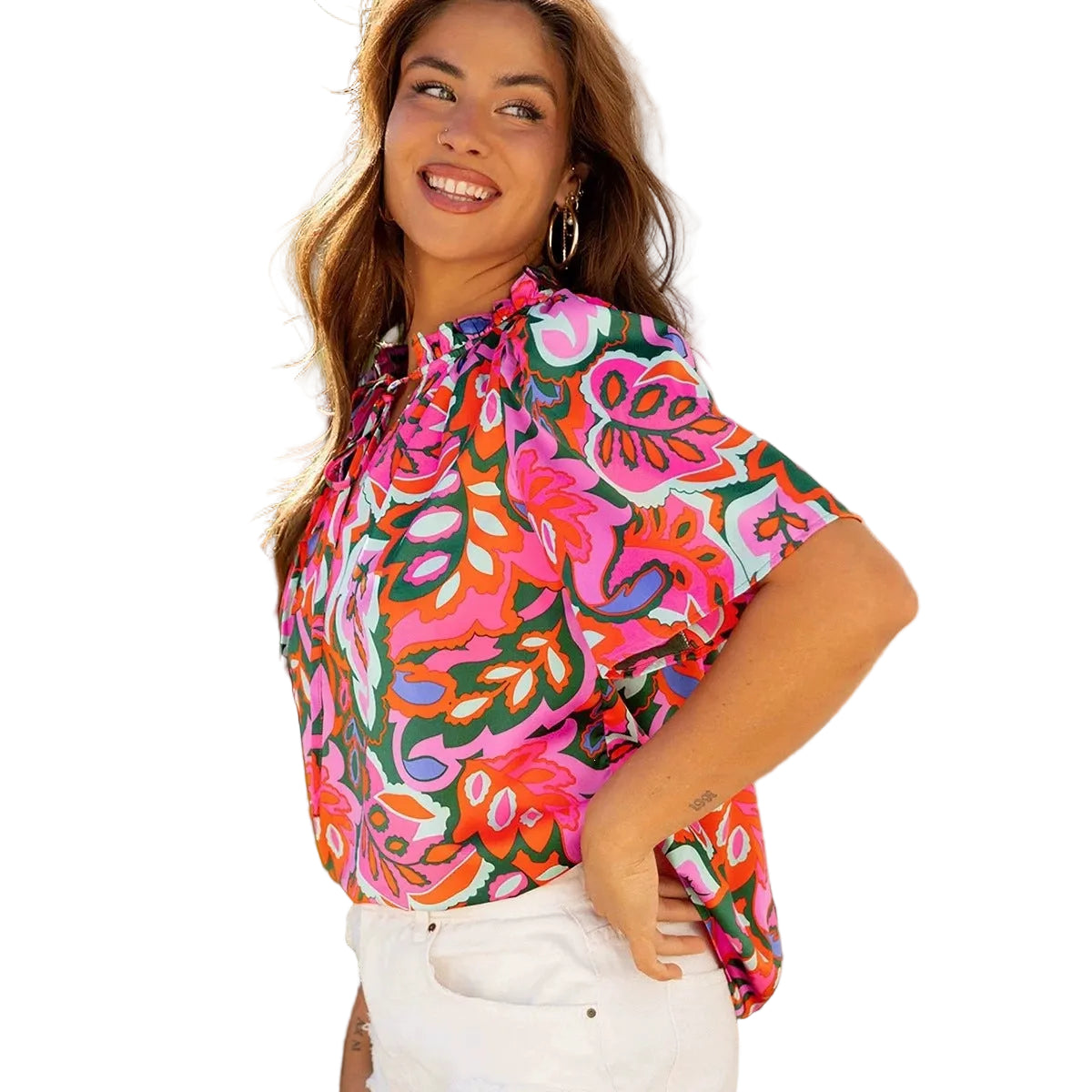 Women's floral printed chiffon blouse front view