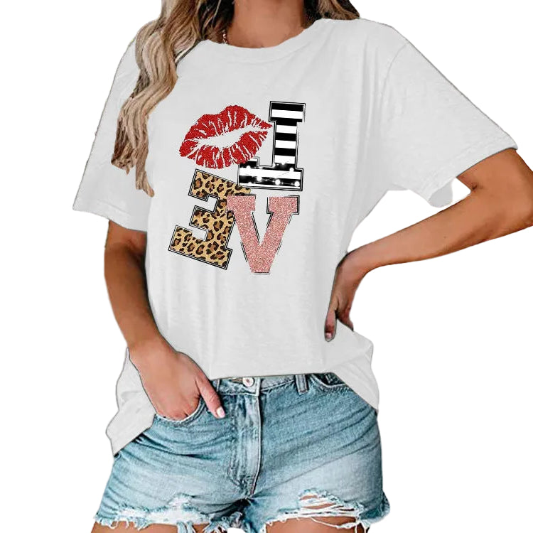 Women’s printed cotton t-shirt front view urban casual style