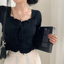Women’s retro slim fit blouse front view long sleeve