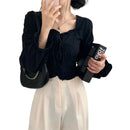Women’s retro slim fit blouse front view long sleeve