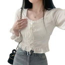 Women’s retro slim fit blouse front view long sleeve