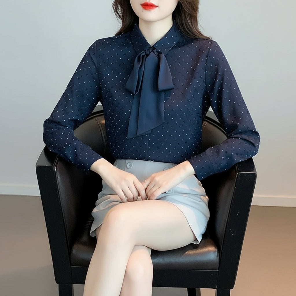 Women's spring summer bow-tie blouse front view