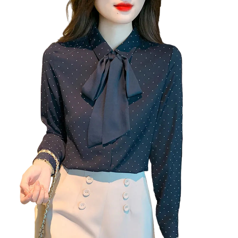 Women's spring summer bow-tie blouse front view