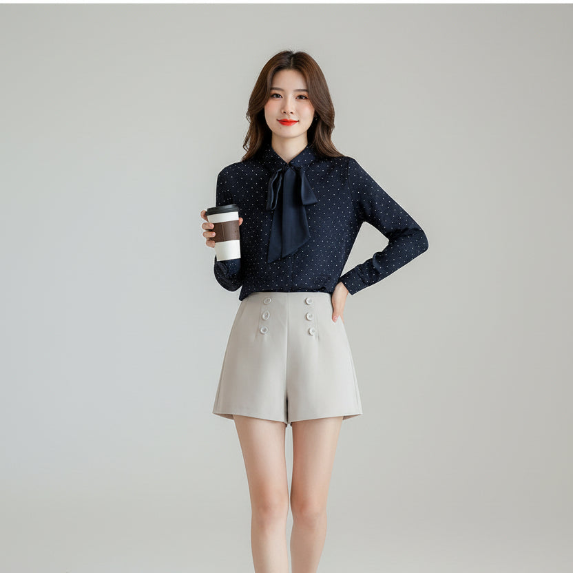 Women's spring summer bow-tie blouse front view